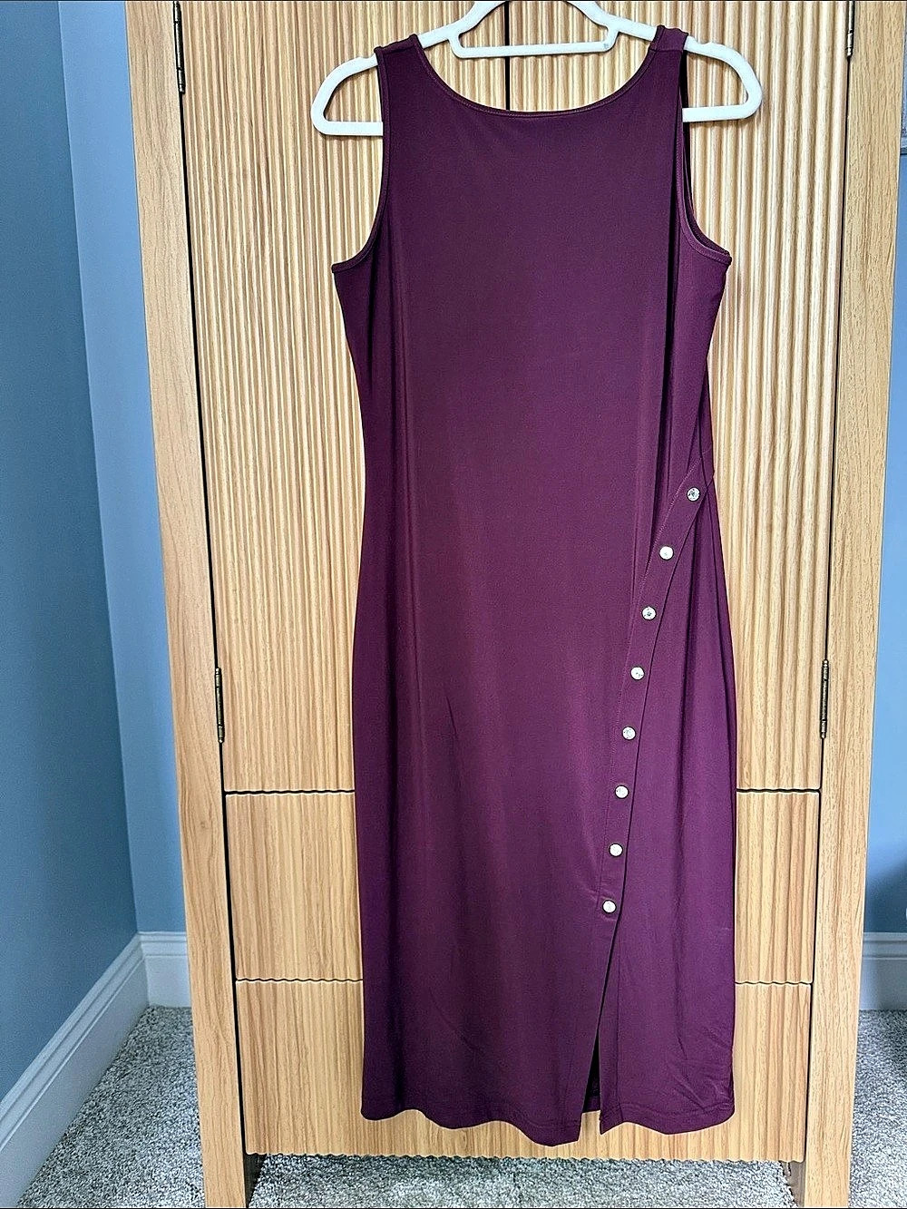 NWT White House Black Market Burgundy SL MJ Diag Placket Midi Embellished Maxi D